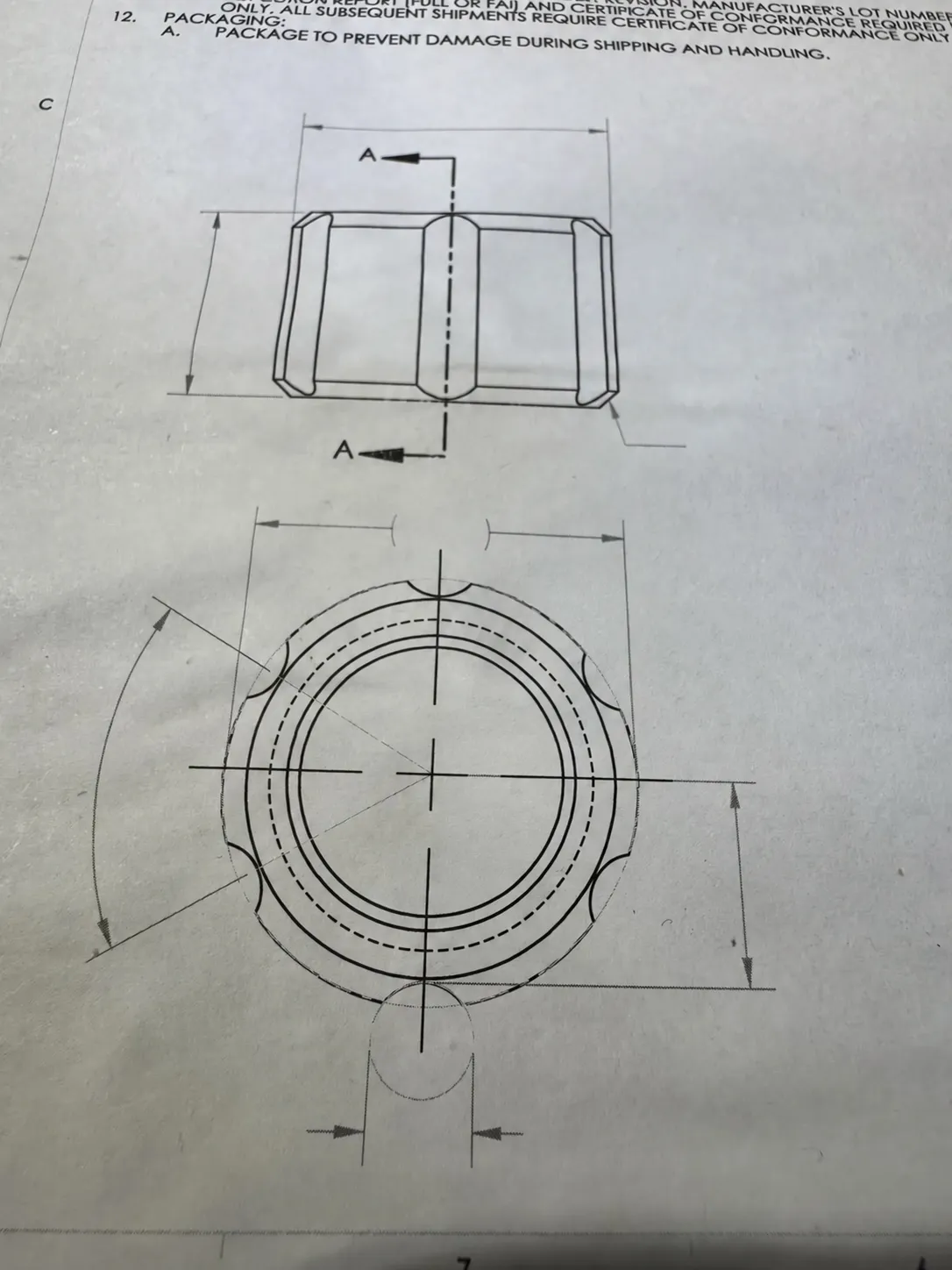 Technical drawing used to define an engineered component